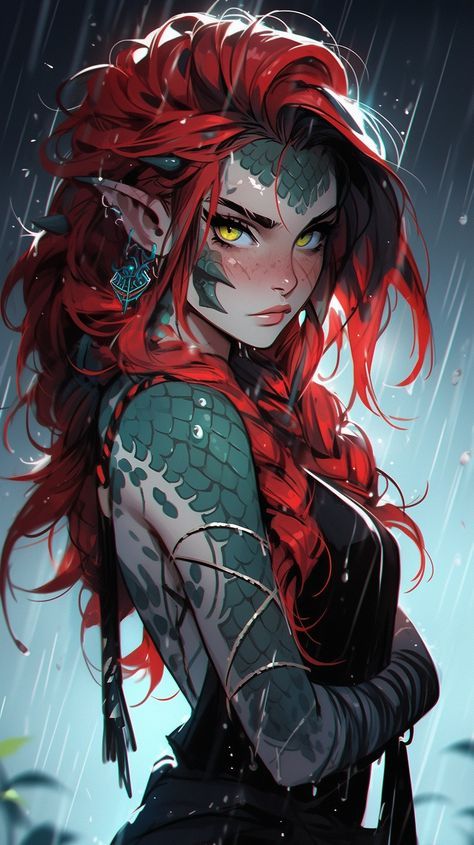 A Drawing, Red Hair, Character Design, Tattoos, Green, Red, Hair, Design, Art