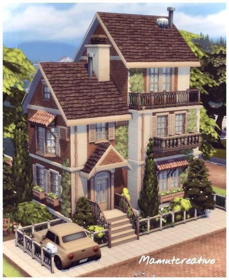 Sims Exterior Design, Ts4 Base Game House, Sims House Ideas Exterior, Sims 4 House Ideas Exterior, Ts4 Build Ideas, Sims House Exterior, House Layouts Sims, Aesthetic Sims 4 House, Sims 4 20x15 House