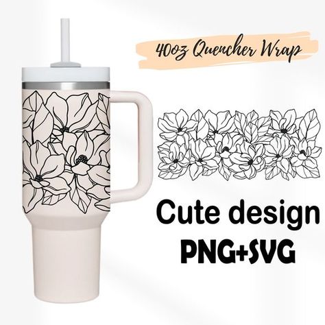 2 Designs 40oz Quencher Stanley tumbler wrap Tumbler Boho Line Art Magnolias Mom Flower | 40 oz SVG Floral | 40oz SVG Silhouette Template Stanley Wrap Svg, Tumbler Wrap Svg, Stanley Cup Decal, Free Cricut Images, Summer Tumbler, Silhouette Template, Tumbler Cups Diy, Cricut Free, Cup Wrap