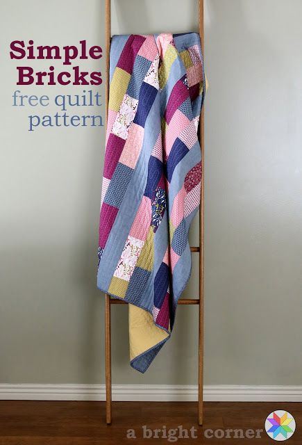 Simple Bricks free quilt pattern from Andy of A Bright Corner - a fat quarter pattern that's quick and easy! Brick Quilt, Block Quilt Ideas, Quilt Pattern Free, Strip Quilt Patterns, 19 August, Block Quilt, Fat Quarter Quilt, Free Pdf Pattern, Beginner Quilt Patterns