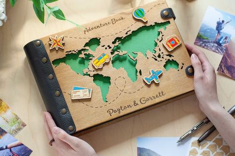 Travel Photo Album With World Map Our Adventure Book Custom - Etsy Croatia Adventure Scrapbook Cover, Travel Photo Album Ideas, Dark Facts, Album Photo Voyage, Adventure Book Scrapbook, Instax Mini Album, Travel Journal Cover, Our Adventure Book, Travel Photo Album