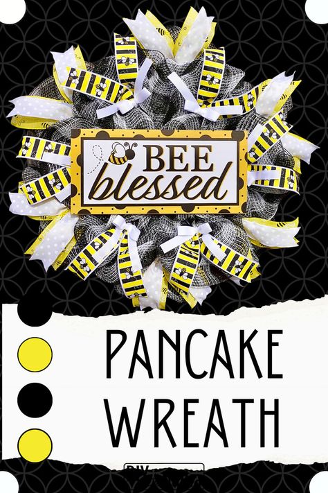 How to make a DECO MESH PANCAKE WREATH DIY Tutorial Bee theme | Pancake method wreath Pancake Wreath, Wreath Making Tutorials, Wreath Diy, Wreath Supplies, Wreath Tutorial, Metal Wreath, Wreath Forms, Bee Theme, Mesh Wreath