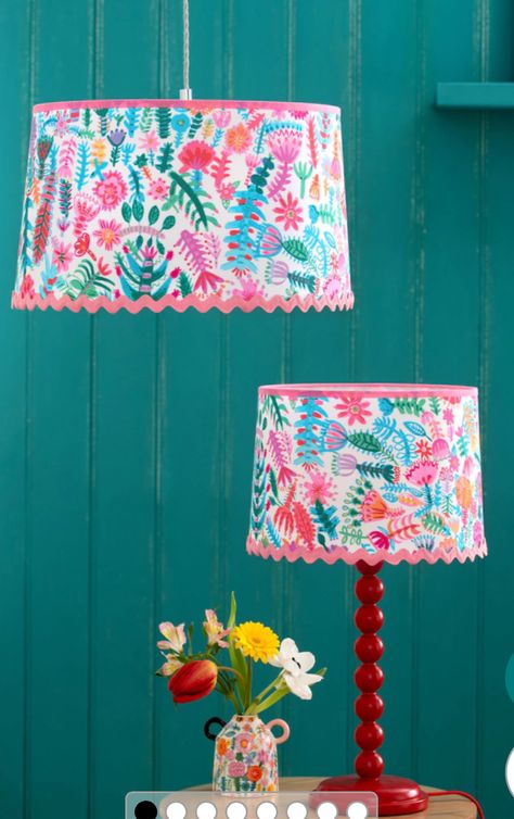 Light Maximalist Decor, Pink Home Interior, Electric Decor, Lucy Tiffney, Pink Maximalist, Workshops Ideas, Floral Lampshade, Dopamine Decor, Wardrobe Furniture