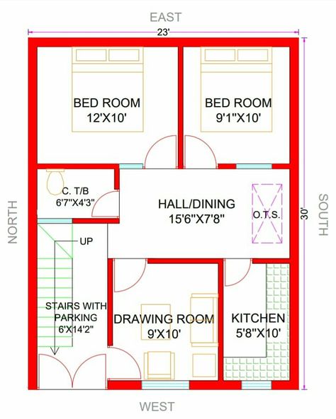 23x35 House Plans, 23×30 House Plan, Small House Design Floor Plan, 30x50 House Plans, 20x30 House Plans, Site Plan Design, House Structure Design, Budget House Plans, 20x40 House Plans