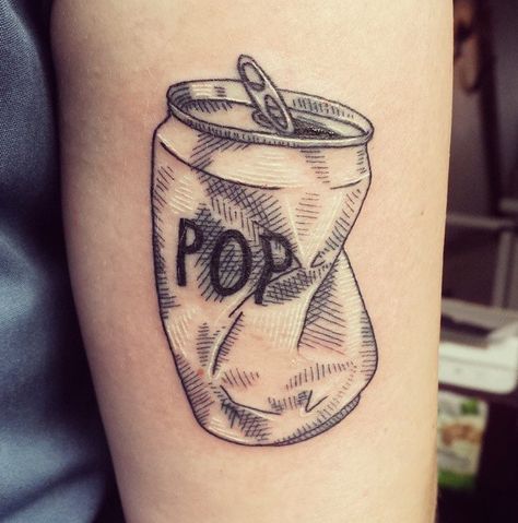 Shannon perry Beer Can Tattoo, Crushed Soda Can, Crushed Can, Can Tattoo, Medium Size Tattoos, Tattoo Black, Ink Sketch, Tattoo Tattoo, Soda Can