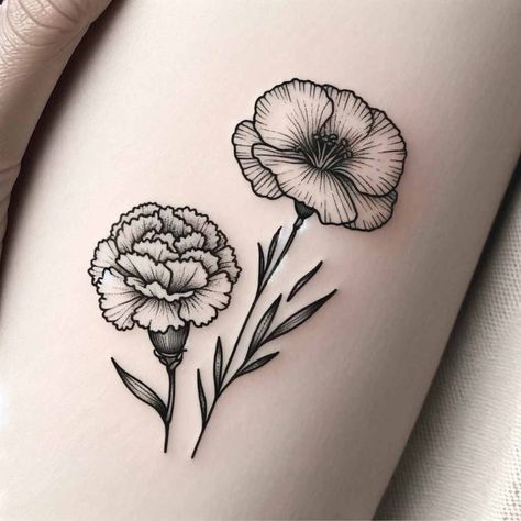 Native Flower Tattoo, Flower For January, Emotions Through Art, Love Is Like A Butterfly, Partner Tattoos, January Birth Flower, Carnation Tattoo, January Birth Flowers, Poppies Tattoo