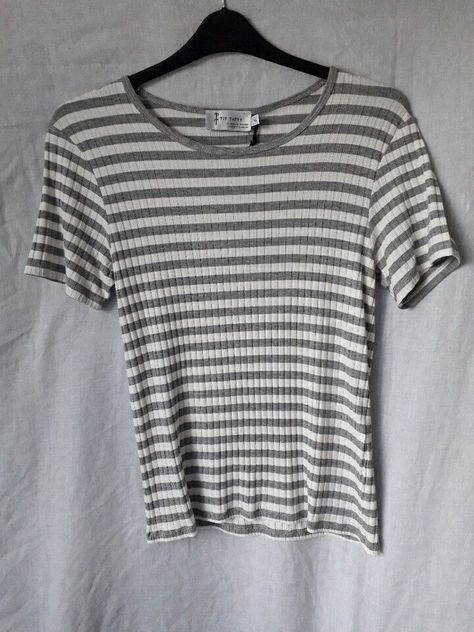 Tif Tiffy Grey Striped T-shirt Top - size XL NWT Bachlorette Outfit, Striped T Shirt, The Grey, Grey Stripes, Shirt Top, T Shirt Top, Round Neckline, Women's Fashion, Short Sleeves