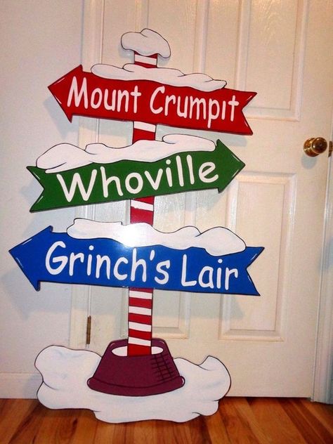 Whoville Christmas Decorations, Pole Sign, Halloween Lawn, Grinch Decorations, Whoville Christmas, Grinch Christmas Decorations, Christmas Yard Art, Christmas Yard Decorations, Christmas Yard