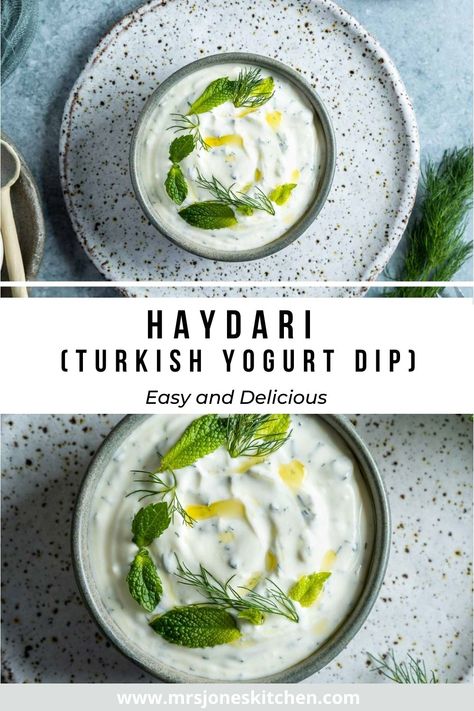 Turkish Yogurt Dip, Turkish Appetizers Recipes, Turkish Sauce Recipe, Turkish Yogurt Sauce, Turkish Side Dishes Recipe, Persian Yogurt Sauce, Middle Eastern Yogurt Sauce, Turkish Dips Sauce Recipes, Turkish Meze Recipes