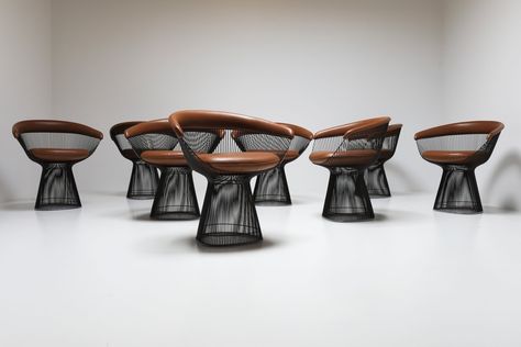 Set of 8 dining chairs by Warren Platner for Knoll, 1990s | #276546 Platner Chair, Warren Platner, Tulip Chair, Stackable Chairs, Van Der Rohe, Mies Van Der Rohe, Easy Chair, Table Storage, Dining Chair Set