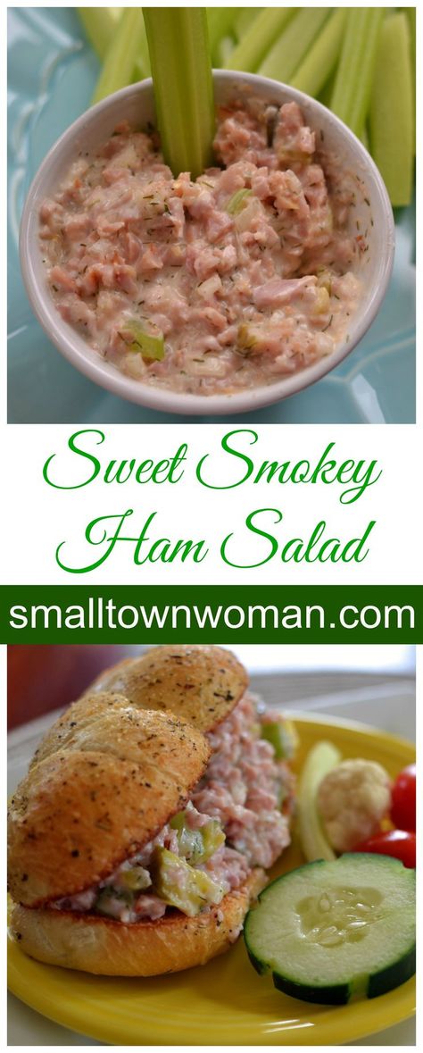 I am sure you have heard of chicken salad well this is its delectable twin sister Sweet Smokey Ham Salad.  It is a similar concept with a totally different taste. Easy Ham Salad, Pork Loin Pulled Pork, Smoked Ham Recipe, Sandwich Spreads, Ham Salad Recipes, Vegetable Salads, Small Town Woman, Chopped Ham, Sweet Onions