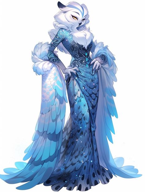 Dnd Ice Characters, Aarakocra Dnd Female, Female Witch Character Design, Fantasy Creatures Art Humanoid, Aarakocra Female, Changeling Character Design, Fantasy Creatures Humanoid, Avian Humanoid, Bird People