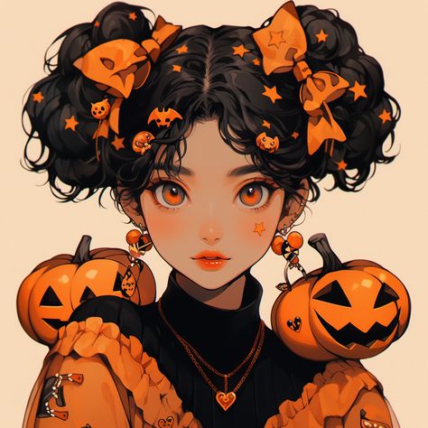 Magical Pfp Aesthetic, Halloween Profile Pics Anime, Halloween Drawings Anime, Pumpkin Digital Art, Halloween Poses Reference, Pumpkin Girl Drawing, Autumn Anime Pfp, Halloween Girl Drawing, Halloween Pfp Girl