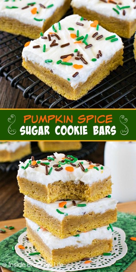 Pumpkin Spice Sugar Cookies Recipe, Fall Dessert Bar, Easy Pumpkin Bars, Pumpkin Spice Desserts, Pumpkin Spice Sugar Cookies, Pumpkin Sugar Cookies, Pumpkin Cookie Recipe, Pumpkin Eater, Marshmallow Frosting