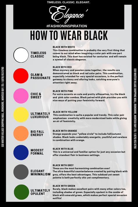 All Black Outfit Colorful Shoes, Black Colour Combo Outfit, Colors That Go With Black Outfits, High Contrast Outfits Color Combos, Black Colour Combination Outfit, Black Color Combinations Outfits, Colour Combination With Black, What Colors Look Good On Me, Contrast Outfit