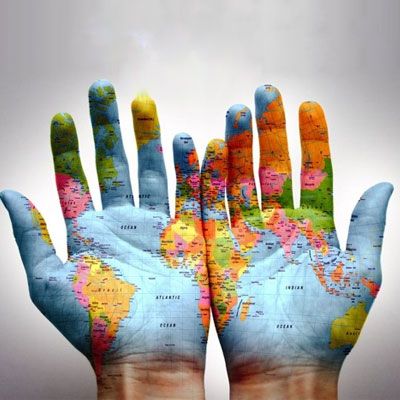 Can you answer the multiple choice questions on these maps? Colors Of The World, Map Globe, We Are The World, Save The World, Mark Twain, Palm Of Your Hand, Hand Art, Map Art, Third Eye