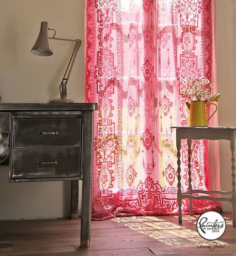 ! Gauzy Curtains, Bathroom Window Decor, Decorative Furniture Painting, Annie Sloan Paint Colors, Dye Curtains, Vintage Lace Curtains, Merchandising Ideas, Pastel Sunset, Annie Sloan Paints