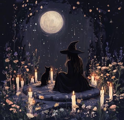 Witchy Art Aesthetic, Witch Astethic, Witchy Desktop Wallpaper, Witch And Familiar, Hedge Witchery, Mystic Wallpaper, Witch Wallpaper, Cat Background, Xmas Wallpaper