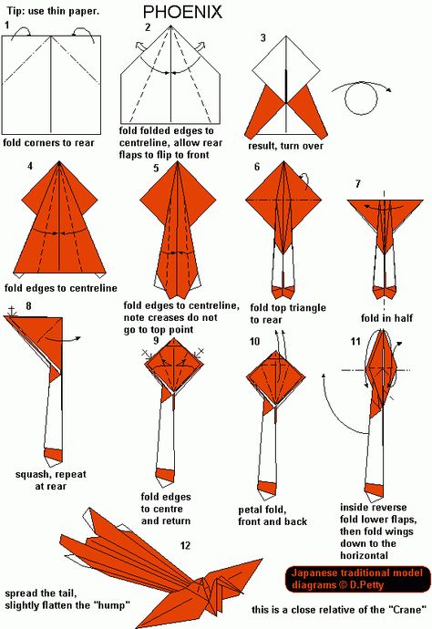 Origami Instruction: Phoenix | web wanderers Printable Origami Instructions, Origami Instructions For Kids, Origami Stella, Origami Diagrams, Tutorial Origami, Origami Ball, Origami Fashion, Origami For Beginners, Origami Dragon