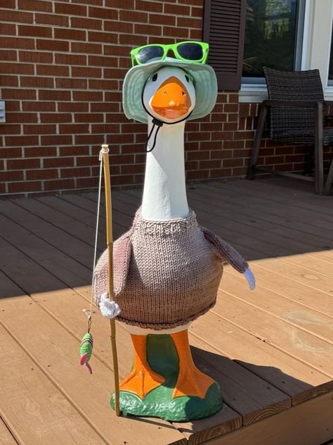 Crochet Porch Goose Outfit, Porch Goose Outfit, Porch Goose Clothes Patterns, Gabby Outfits, Porch Geese, Garden Goose, Goose Costume, Concrete Goose, Goose Outfits