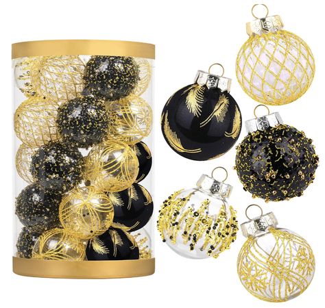 25pcs Christmas Tree Balls, 2.36" Christmas Ornament Decorations Shatterproof Ornaments Black and Gold Color Painted Christmas Baubles Painted Christmas Baubles, Christmas Ornament Decorations, Black And Gold Christmas, Christmas Tree Balls, Decorations For Party, Gold Christmas Ornaments, Faux Snow, Shatterproof Ornaments, Gold Christmas Decorations