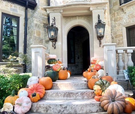 Pumpkin Delivery - Porch Pumpkins Pumpkin Porch Decorations, Pumpkin Porch, Porch Pumpkins, Green Zone, Dallas Arboretum, Fall Front Porch, Family Affair, Decor Display, Bring Happiness