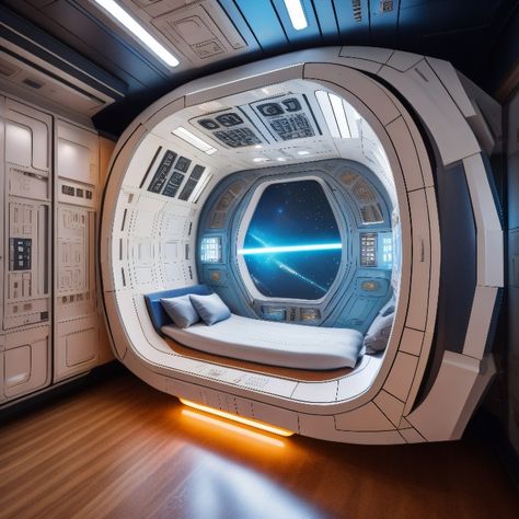 Futuristic Room Ideas, Bedroom In Spaceship, Fantasy Beds, Spaceship Interior Bedrooms, Spaceship Bed, Spacecraft Interior Concept Art, Alien Spaceship Interior Concept Art, Futuristic Room Sci Fi Interior Design, Sci Fi Rooms