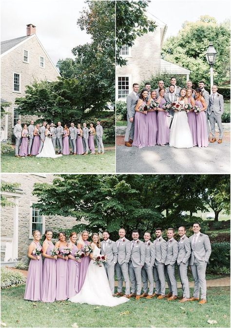 Lilac Groomsmen Attire, Lilac Wedding Colors, Purple Groomsmen, Lilac Wedding Themes, Gray Wedding Party, Grey Wedding Theme, Lavender Wedding Theme, Rust Wedding, Lilac Bridesmaid