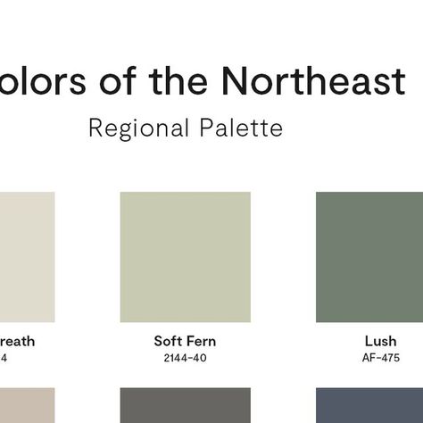 Benjamin Moore on Instagram: "From the New York metro area to the rocky Maine coast, the colors of our Northeast color palette are the perfect blend of classical and contemporary. Taking its direction from the region's unique mix of landscapes—think rich forest green, sandy shoreline beige, and skyscraper-reminiscent grays—this collection of versatile hues will leave its mark on any home. Head to our website to see the full palette, browse other regions, and shop color samples! #BenjaminMoore #Paint #PaintColors #Northeast #Home #DIY #InteriorDesign" Maine Coast Color Palette, Maine Aesthetic, Coastal Maine, Paint Sample, Maine Coast, Paint Samples, Paint Colors For Home, Color Samples, Benjamin Moore