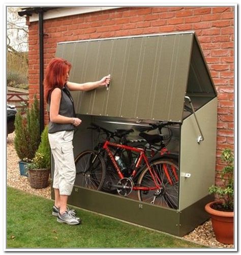 Rubbermaid Storage Shed, Bike Storage Shed, Bicycle Storage Shed, Rubbermaid Storage, Indoor Bike Storage, Outdoor Bike Storage, Diy Storage Shed Plans, Storage Shed Organization, Wood Shed Plans