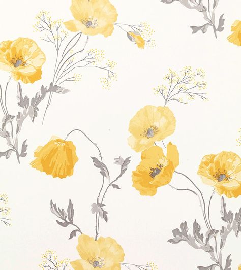 Laura Ashley -  Poppy Meadow Primrose Wallpaper in Yellow Pastel Yellow Quote, Yellow Poppy, Poppy Wallpaper, Yellow Pastel, Yellow Wildflowers, Western Wallpaper Iphone, Floral Wallpaper Iphone, Grey Flowers, Wallpaper Iphone Quotes