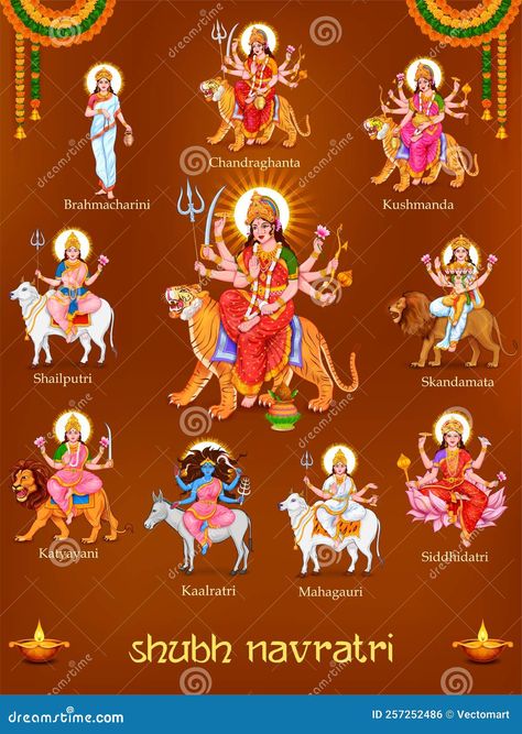 Hindu Design, Happy Navratri Status, Divine Feminine Power, Navratri Wallpaper, All God Images, Festival Illustration, Aadi Shakti, Navratri Festival, Happy Navratri Images