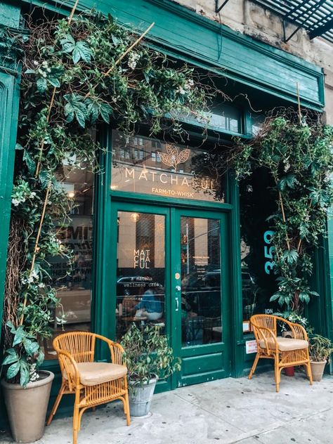 The Ultimate SoHo Neighbourhood Guide • NYC • The Wanderbug Coffee Project, Matcha Cafe, Nyc Neighborhoods, Shop Facade, Green Facade, 동화 삽화, Storefront Design, Neighborhood Guide, Nyc Life