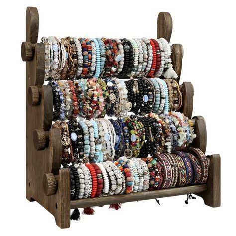 Wooden 4 Tier Bar Jewelry Holder Stand Display Organizer - Temu Jewelry Holder Stand, Wooden Jewelry Stand, Jewelry Organizer Stand, Bracelet Holder, Bracelet Holders, Organized Desk Drawers, Jewelry Rack, Stand Display, Bangle Watches