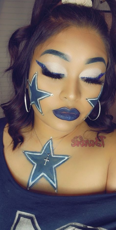 Dallas Cowboys Face Paint Ideas, Dallas Cowboys Makeup Ideas, Face Paint Ideas Easy, Dallas Cowboys Makeup, Paint Ideas Easy, Dallas Cowboys Nail Designs, Dallas Cowboys Nails, Cowboy Nails, Face Paint Ideas