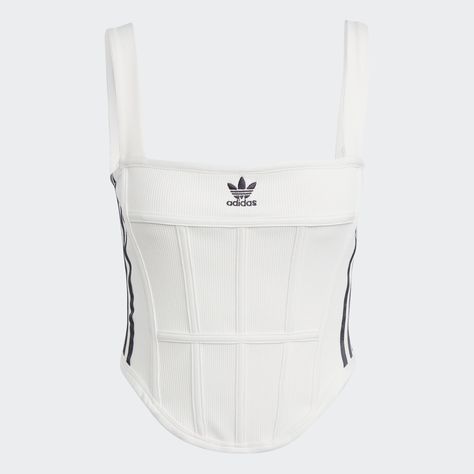 adidas Rib Corset Tank Top - White | Women's Lifestyle | adidas US Rib Corset, Corset Tank Top, Png Clothes, Kpop Shirts, Adidas Top, Outfit Png, Sport Training, Workout Attire, Women Lifestyle