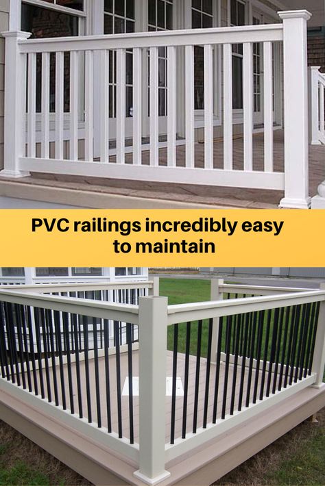 Pvc Railing Ideas, Pvc Porch Railing, Pvc Deck Railing Ideas, Boardwalk Design, Exterior Handrail, Pvc Railing, Aluminum Railing Deck, Front Porch Railings, Pvc Decking