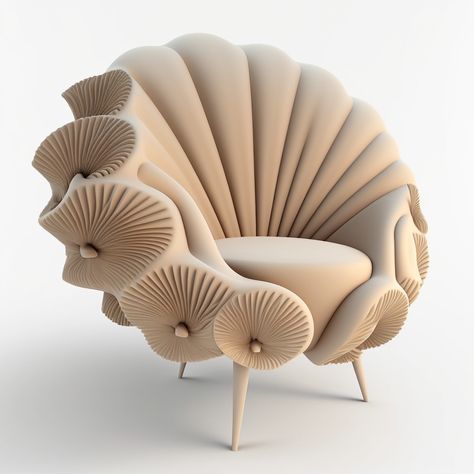 Shell Furniture Design, Unique Chair Design Creative, Biophilic Furniture, Seashell Chair, Luxury Bed Design, Futuristic Interior Design, Stylish Home Office, Designer Chair, Funky Chairs