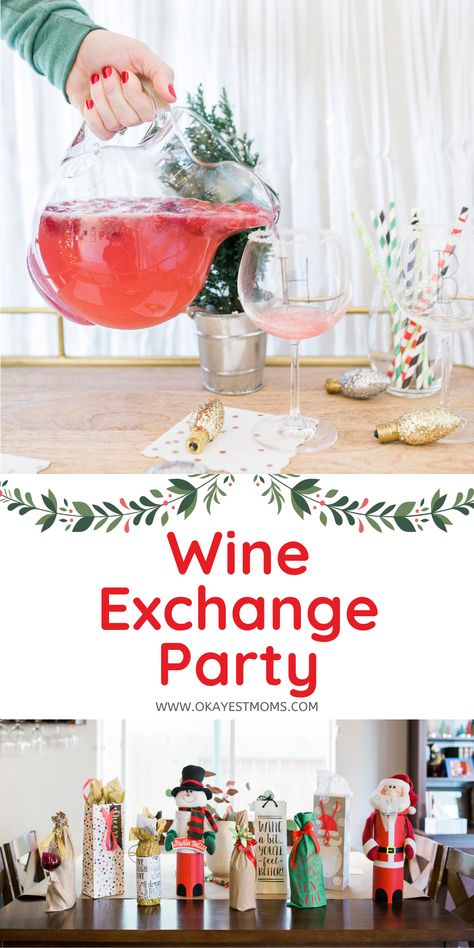 Christmas Wine Exchange Party, Wine Exchange Party Ideas, Ornament Exchange Party Ideas, Wine Exchange Party, Recipe Exchange Party, Holiday Wine Party, Cocktail For A Crowd, Recipes For Drinks, Wine Exchange