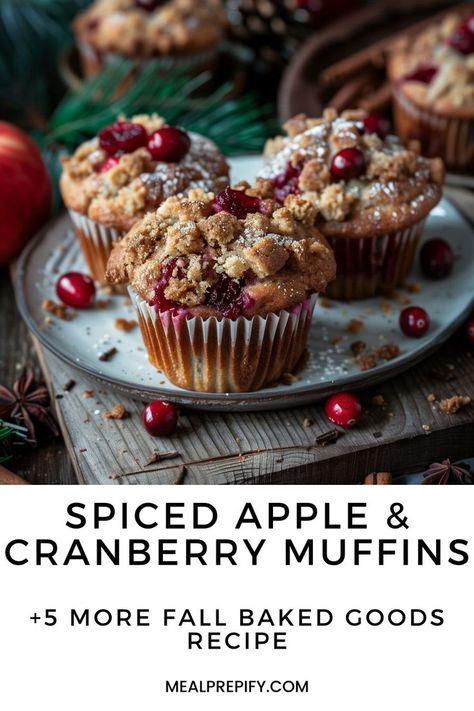 Cranberry and apple muffins topped with streusel, capturing the essence of Fall Baked Goods to Meal Prep. Healthy Autumn Recipes, Apple Cranberry Muffins, Fall Baked Goods, Healthy Dessert Ideas, Healthy Autumn, Muffins With Streusel Topping, Healthy Fall Desserts, Cranberry Baking, Muffins Easy