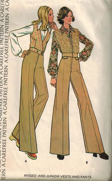 1977 Fashion, 70s Sewing, Slacks Outfit, Pant Pattern, 70s Sewing Patterns, 70s Pants, Vest And Pants, 70s Inspired Fashion, Pants Women Fashion