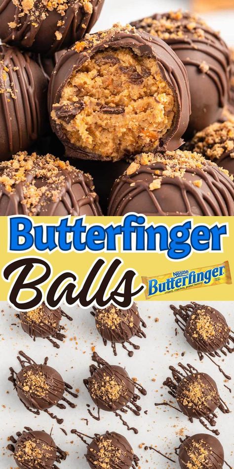 Butterfinger Balls Cute Xmas Desserts, Cannon Balls Recipe, Trending Dessert Recipes, Butterfinger Peanut Butter Balls, 4 Ingredient Peanut Butter Balls, Rolo Nilla Wafer, Chocolate Dipping Ideas, Ball Shaped Desserts, Golden Oreo Truffles