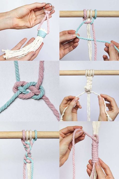 Decorative Macrame Knots Simple Macrame Knots, Macrame Beginner, Double Half Hitch Knot, How To Macrame, Hitch Knot, Half Hitch Knot, Knots Guide, Macrame Tutorials, Simple Macrame