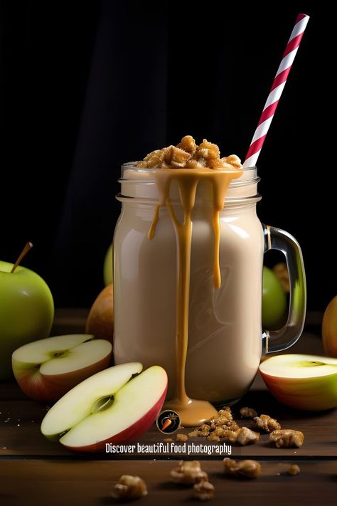 Indulge in a delicious Caramel Apple Smoothie, a sweet caramel-infused dessert-inspired beverage. This brown and red yogurt smoothie is both nutritious and energizing. Perfect for breakfast or as a tasty treat, packed with fruit and vitamins. #CaramelApple #Smoothie #HealthyDrink #BreakfastSmoothie #YogurtSmoothie Caramel Apple Smoothie, Apple Smoothie, Yogurt Smoothie, Yogurt Smoothies, Caramel Apple, Breakfast Smoothie, Caramel Apples, Healthy Drinks, Yummy Treats