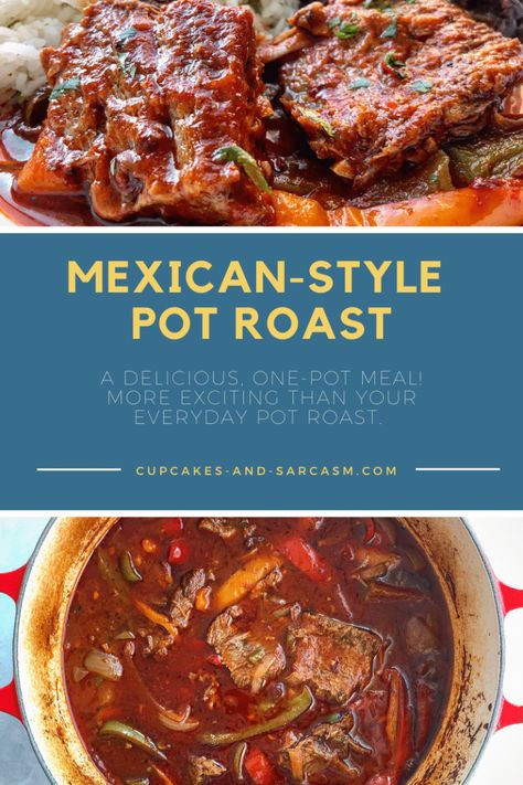 Alternative Pot Roast Recipes, Guajillo Chili Pot Roast Ree Drummond, Mexican Chuck Roast, Recipe Chuck Roast, Mexican Pot Roast, Chuck Roast Crock Pot Recipes, Beef Shoulder Roast, Spanish Recipe, Beef And Veggies