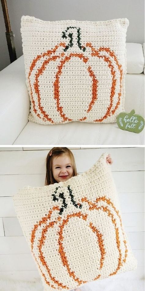 Crochet Pumpkin Cushion Pattern, Crochet Pumpkin Cushion, Fall Pillow Crochet, Crochet Fall Pillow Covers, Crochet Fall Pillow Free Pattern, Crochet Halloween Pillow Patterns Free, Fall Crochet Pillow Patterns Free, Crochet Pumpkin Blanket, Free Autumn Crochet Patterns