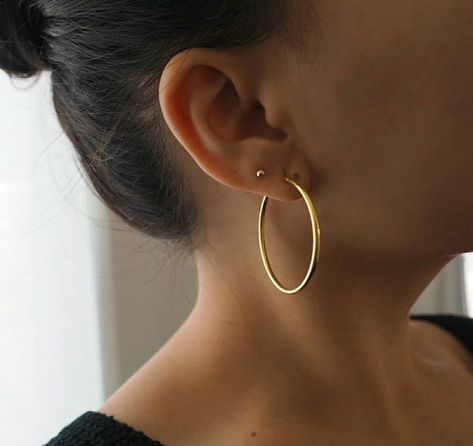 Double Ear Piercing Hoop, Ear Piercing Hoop, 2nd Ear Piercing, Double Lobe Piercing, Gold Earrings Hoops, Double Ear Piercing, Rough Gemstone Jewelry, Glam Earrings, Front Back Earrings