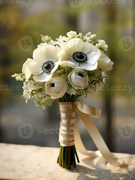 Black And White Anemone Bouquet, Anemone Flower Boutonniere, Small Anemone Bouquet, White Poppy Wedding Bouquet, Blue Anemone Bouquet, Anemone Bridesmaid Bouquet, Anemone Flower Bouquet, Anemone Wedding Bouquet, Anemones Bouquet