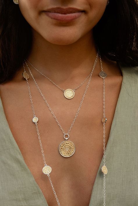 Anna Beck Jewelry, Anna Beck, Hand Craft, Disc Necklace, Balinese, Watches Jewelry, Beck, Gold Plated Sterling Silver, Chain Lengths