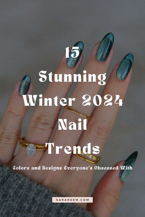 Discover the must-try Winter 2024 nail trends and nail color trends! From timeless classics like deep red and emerald green to modern glass nails and shimmer French tips, this season’s trends offer something for everyone. Embrace rich jewel tones, soft pinks, and bold animal prints that capture the essence of winter. Get inspired with chic nail designs and cozy colors that make a statement all season long. Save this guide for the latest in Winter 2024 - 2025 nail inspo! #Winter2024NailTrends Nails Acrylic Greens, Magnetic Wedding Nails, Green Nail Designs French Tips, Gel X Manicure Designs, Nails Italian Style, Jewel Tone Chrome Nails, Emerald Jade Nails, Neutral New Years Eve Nails, Cool Girl Nails 2024